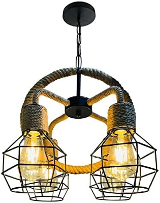 FazNova Rope Lights Vintage Cage FazNova Hemp Rope Chandelier| Rustic & Eco-Friendly Lighting for Unique Interiors