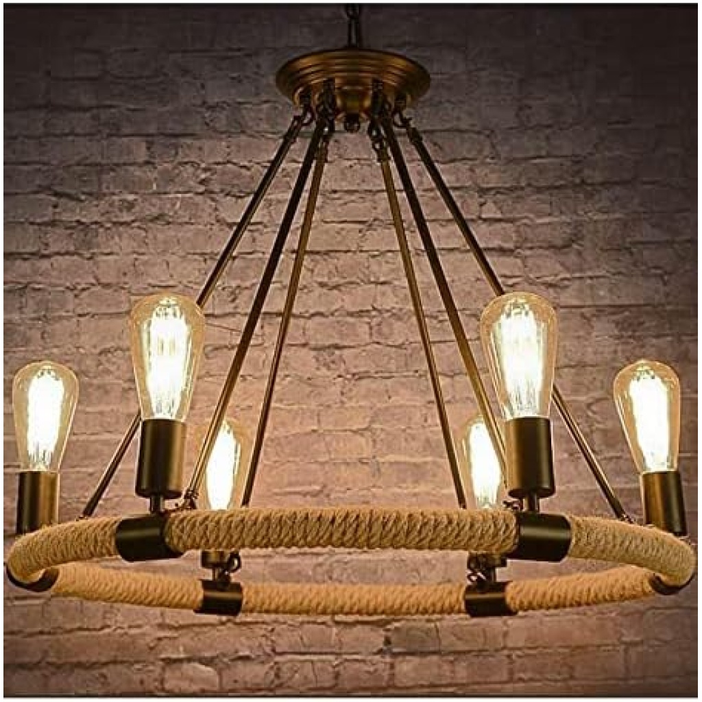 Retro 6-Lamp Hemp Rope FazNova Hemp Rope Chandelier| Rustic & Eco-Friendly Lighting for Unique Interiors