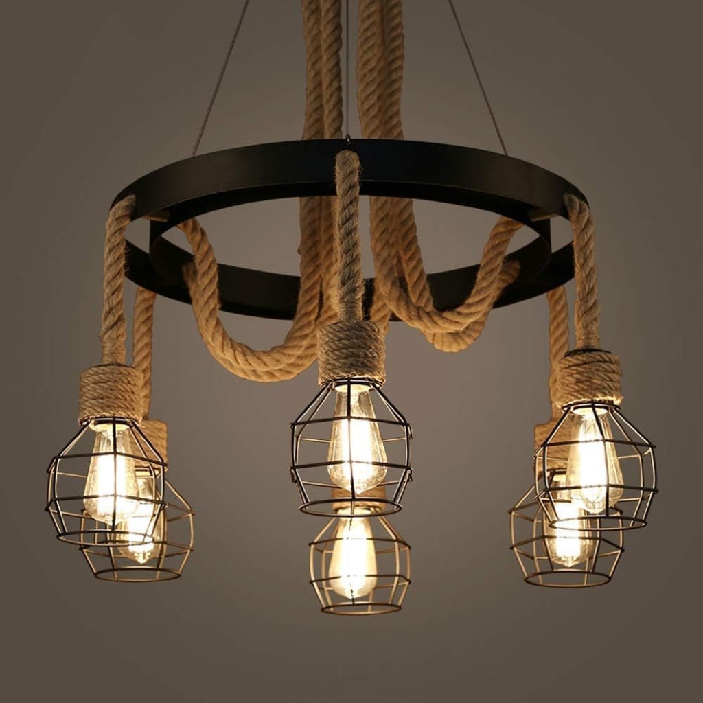 American Creative Iron Cage FazNova Hemp Rope Chandelier| Rustic & Eco-Friendly Lighting for Unique Interiors