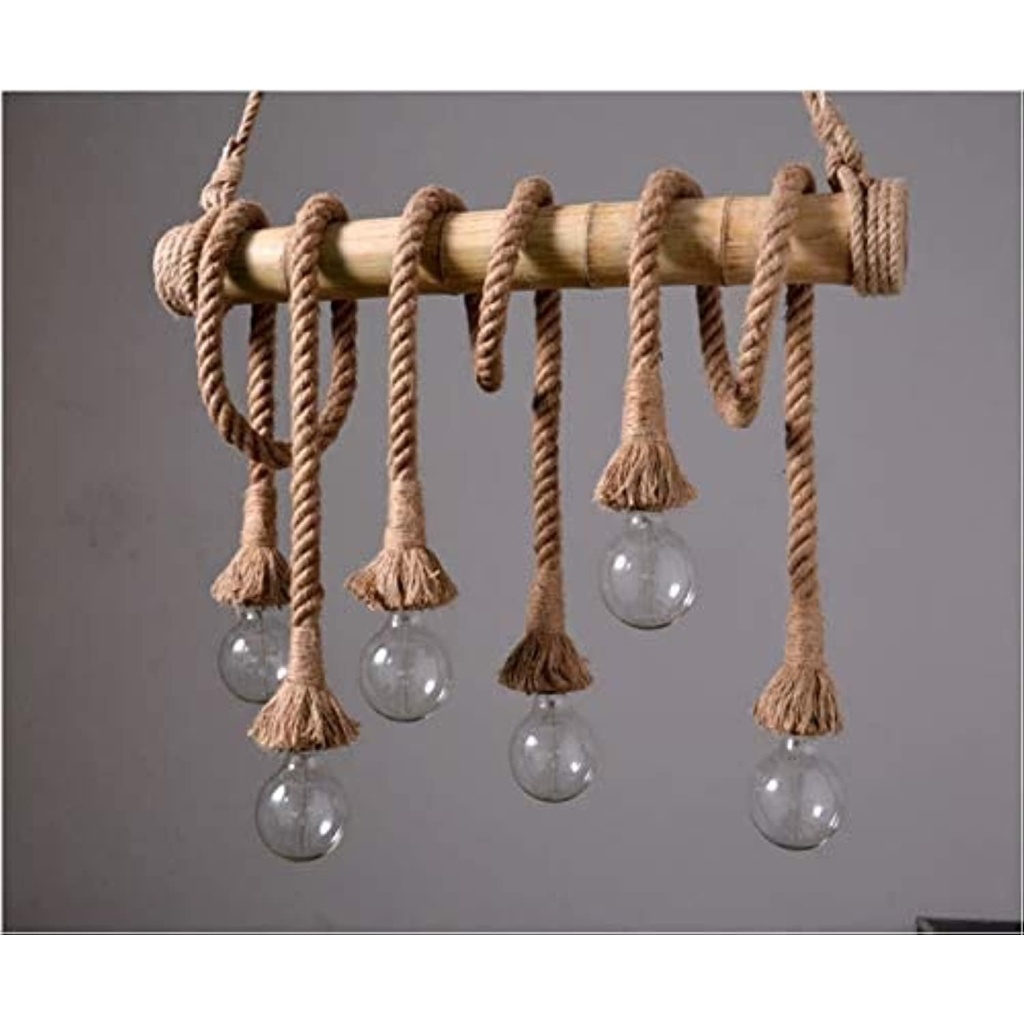 6 Head Bamboo Lamp FazNova Hemp Rope Chandelier| Rustic & Eco-Friendly Lighting for Unique Interiors