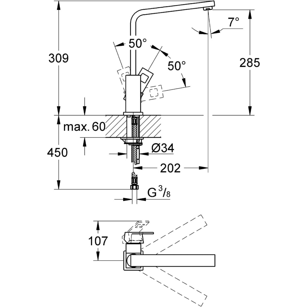 GROHE Eurocube Single-Lever Sink Mixer 1/2" | Sleek & Durable Faucet for Kitchens & Bathrooms