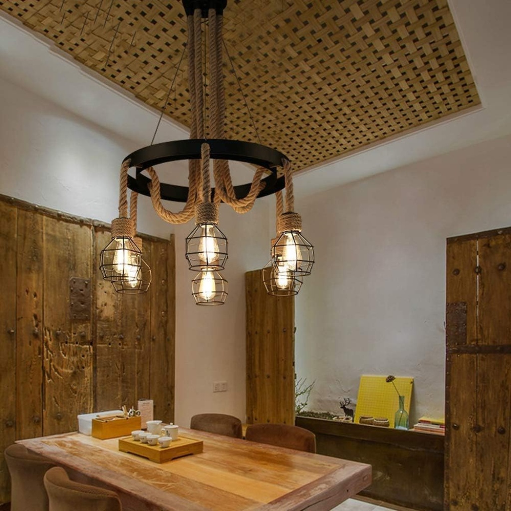 American Creative Iron Cage FazNova Hemp Rope Chandelier| Rustic & Eco-Friendly Lighting for Unique Interiors