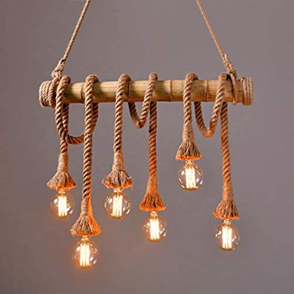 Beauenty 6-Head Vintage Bamboo Hemp Rope | Pendant Light Vintage Charm Meets Natural Elegance | Perfect for Living Rooms, Bedrooms, Dining Areas, and More