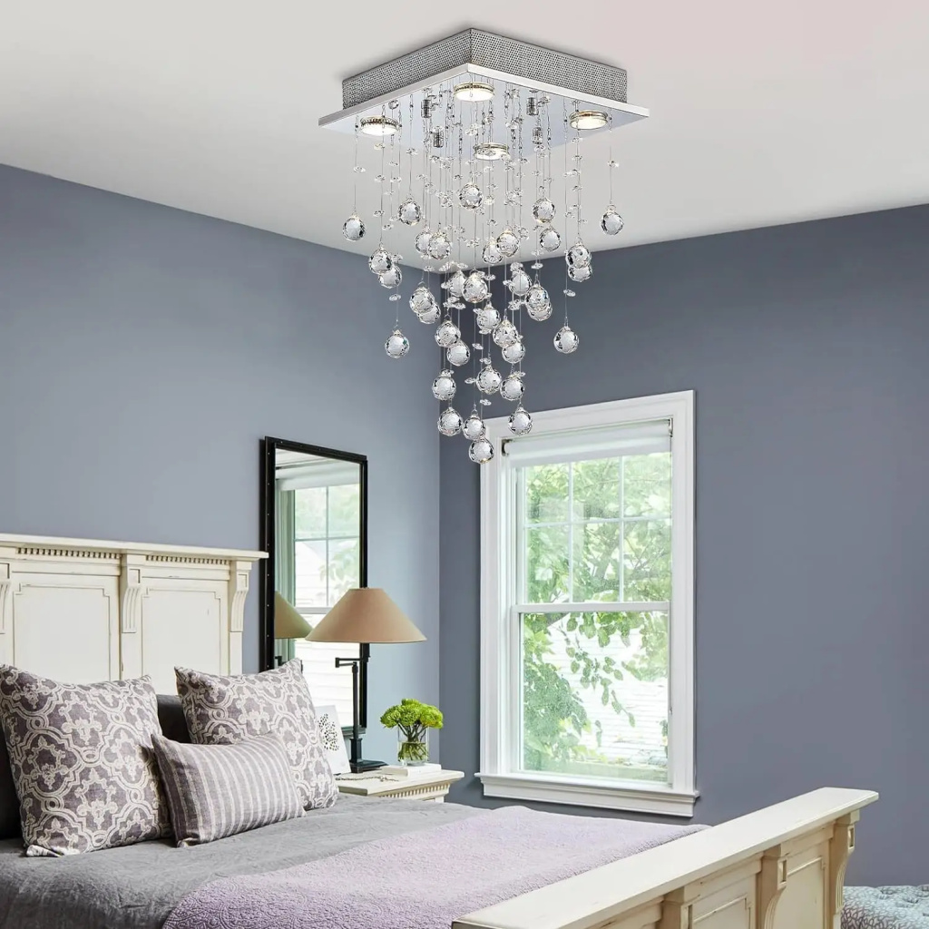 Modern Crystal Square Raindrop FazNova Ceiling Chandelier | Elegant & Modern Lighting for Sophisticated Interiors