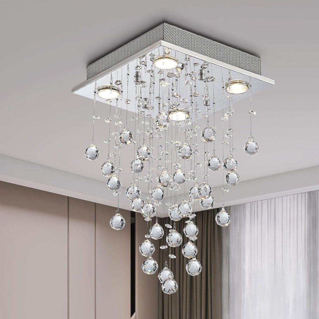 Modern Crystal Square Raindrop FazNova Ceiling Chandelier | Elegant & Modern Lighting for Sophisticated Interiors
