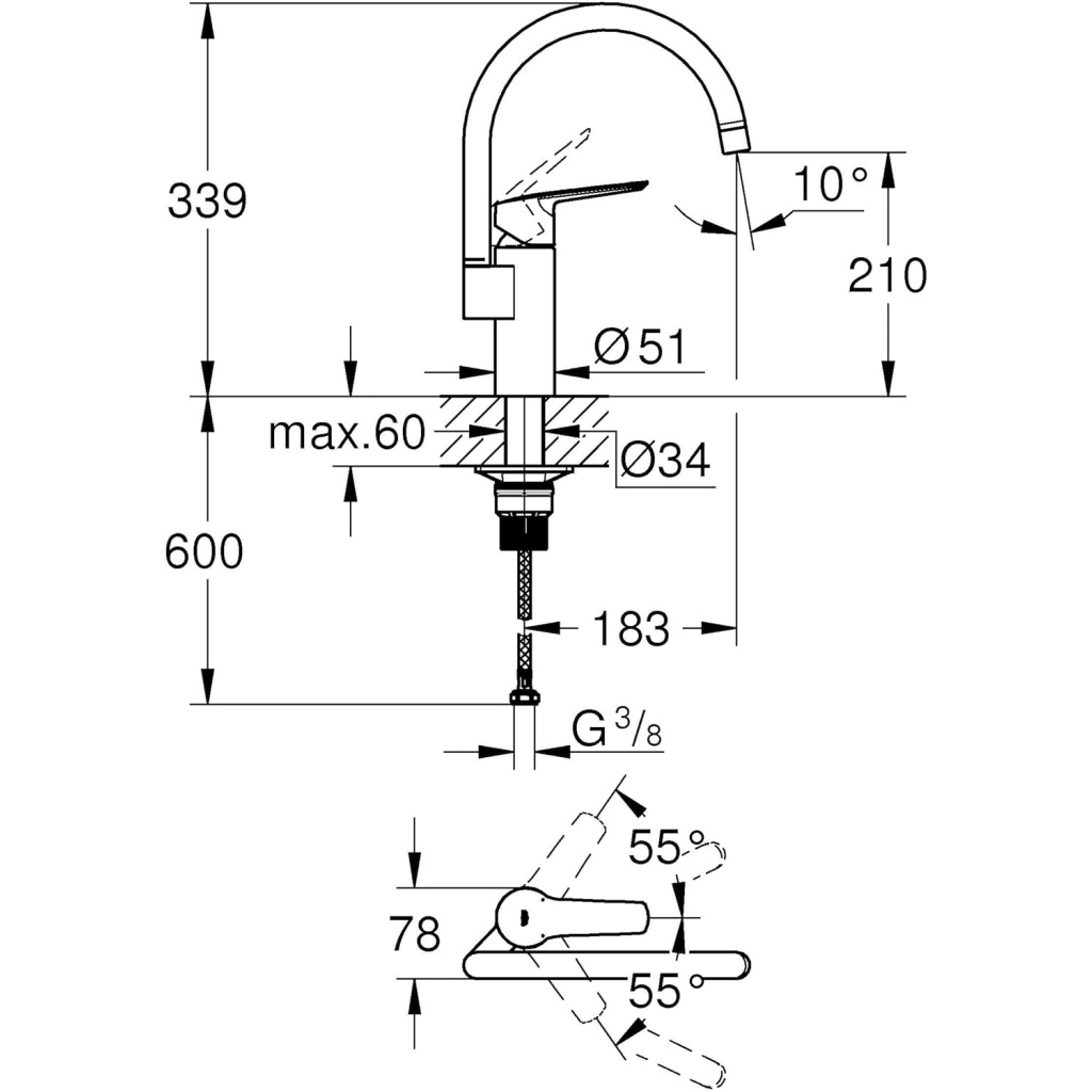 GROHE Start Sink Tap Single Lever Sink Mixer | Sleek & Durable Faucet for Kitchens & Bathrooms