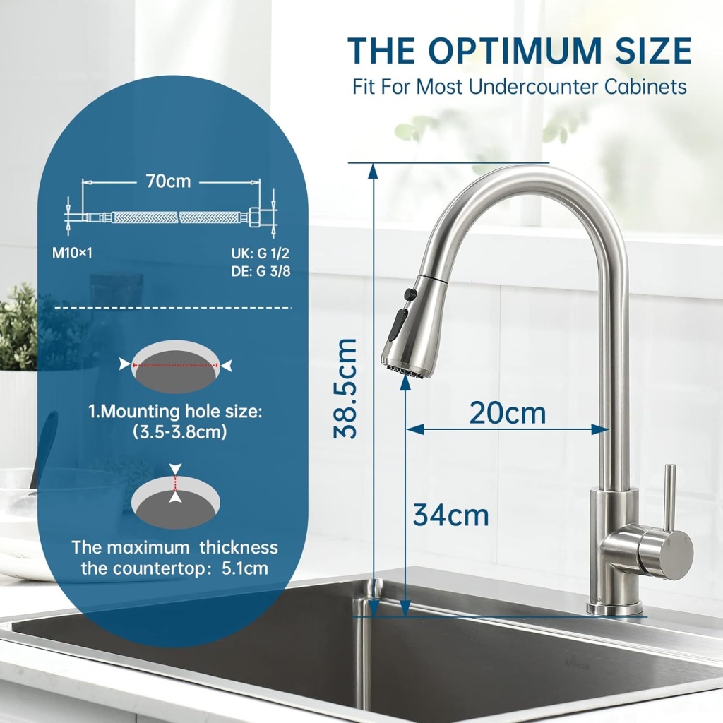 APPASO Kitchen Modern Faucet Single Lever Sink Mixer | Sleek & Durable Faucet for Kitchens & Bathrooms