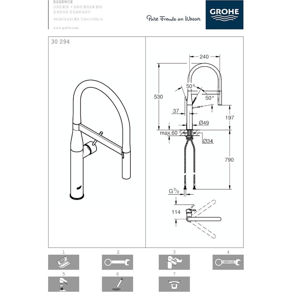 Grohe Grohflexx Kitchen Hose Spout Mixer 30321Yf0 | Single Lever Sink Mixer | FazNova Sleek & Durable Faucet for Kitchens