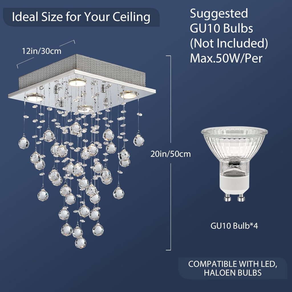 Modern Crystal Square Raindrop FazNova Ceiling Chandelier | Elegant & Modern Lighting for Sophisticated Interiors
