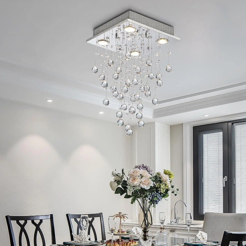 Modern Crystal Square Raindrop FazNova Ceiling Chandelier | Elegant & Modern Lighting for Sophisticated Interiors