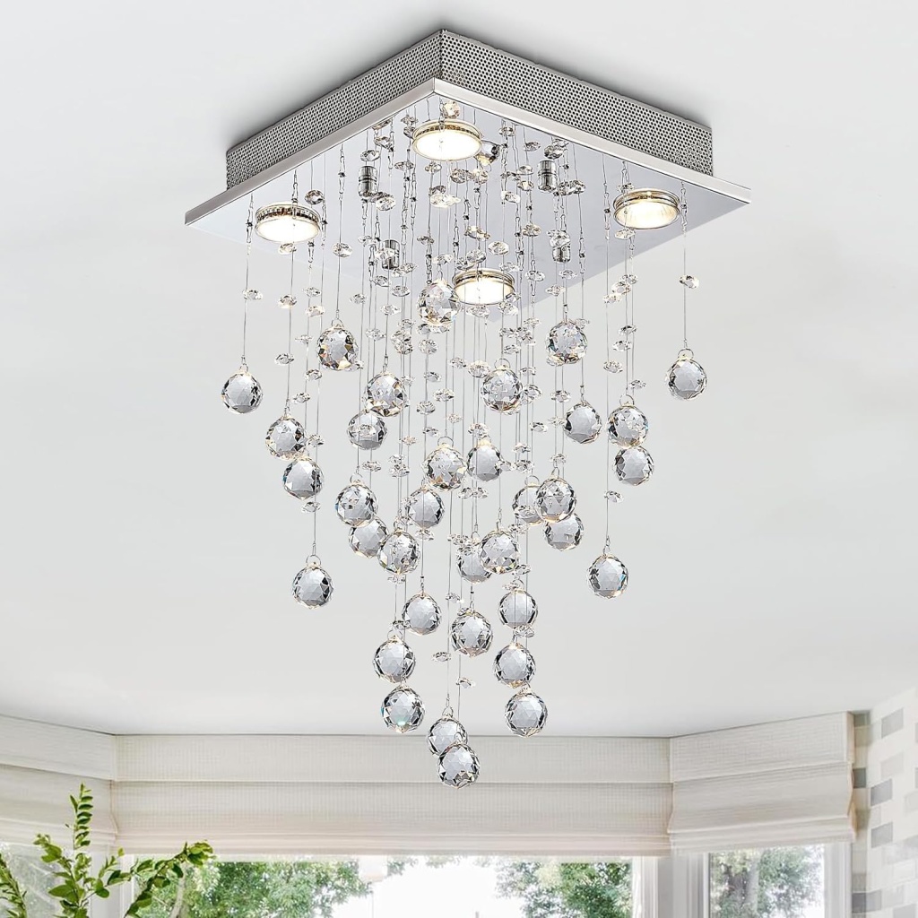 Modern Crystal Square Raindrop FazNova Ceiling Chandelier | Elegant & Modern Lighting for Sophisticated Interiors