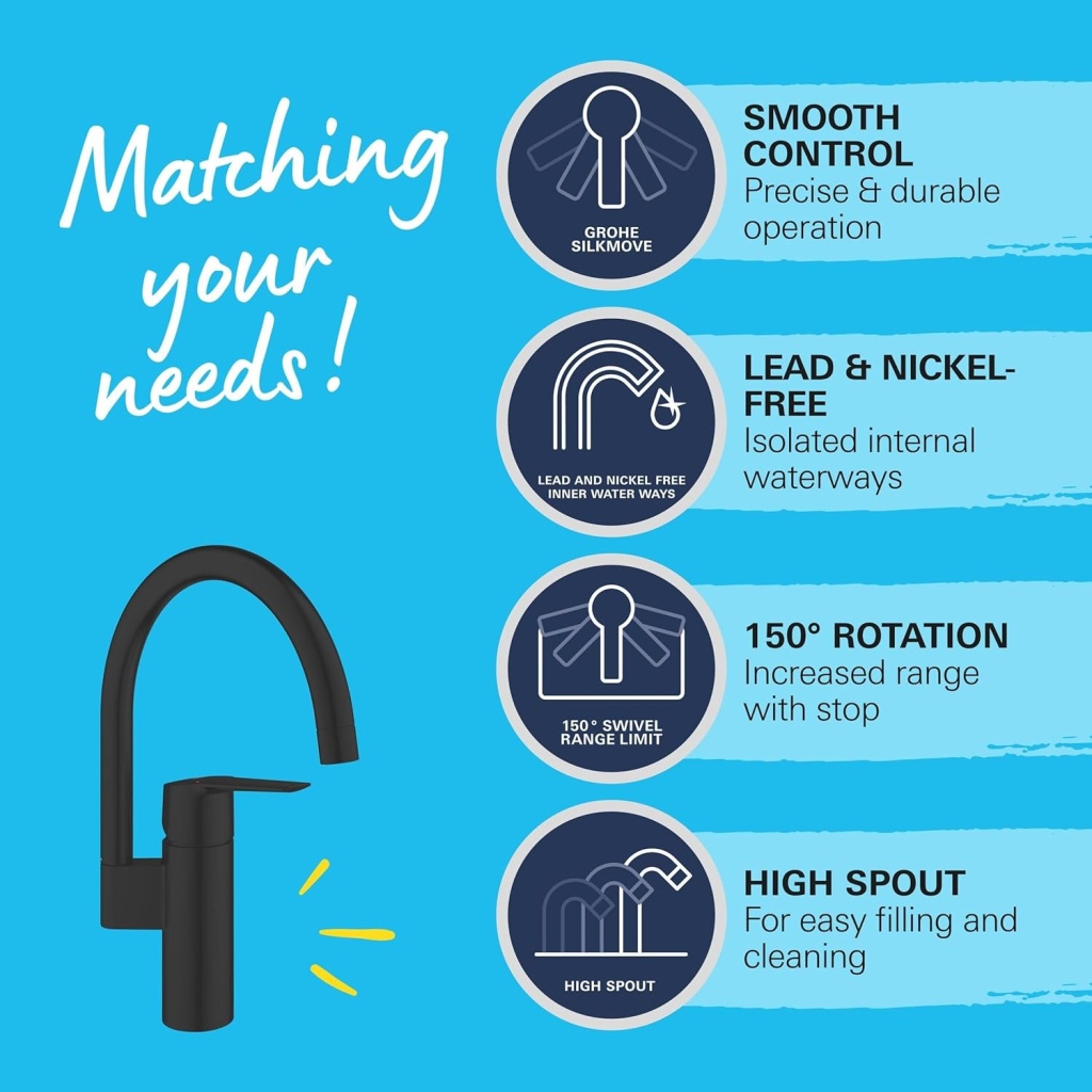 GROHE Start Sink Tap Single Lever Sink Mixer | Sleek & Durable Faucet for Kitchens & Bathrooms