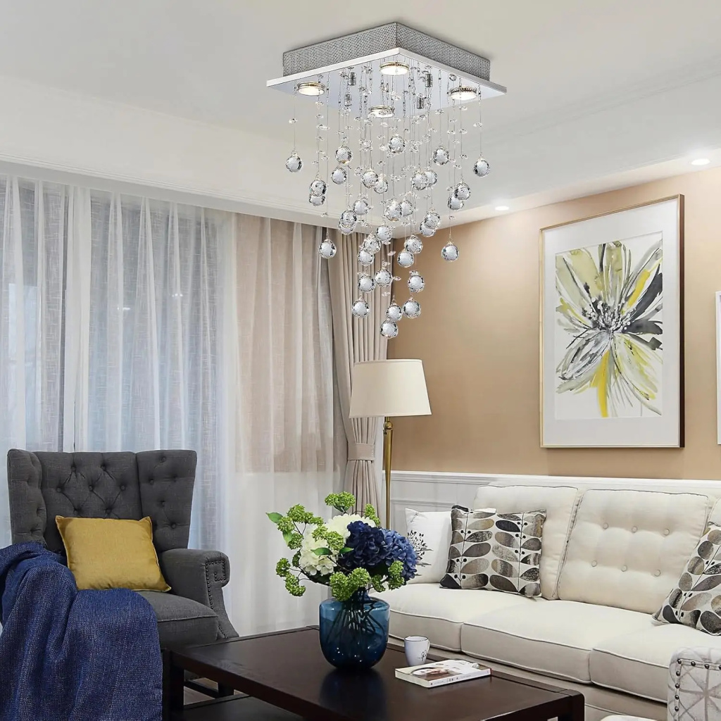 Modern Crystal Square Raindrop FazNova Ceiling Chandelier | Elegant & Modern Lighting for Sophisticated Interiors