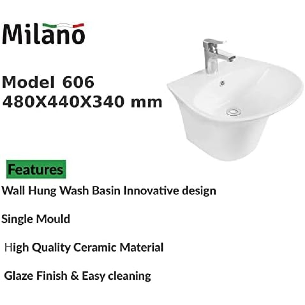 Milano Wall Hung Wash Basin | Sleek & Durable Faucet for Kitchens & Bathrooms