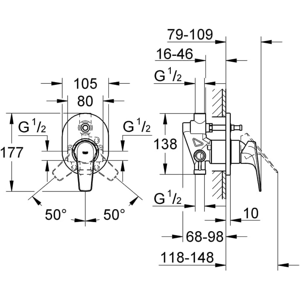 GROHE BauFlow Single-Lever Bath/Shower Mixer Trim