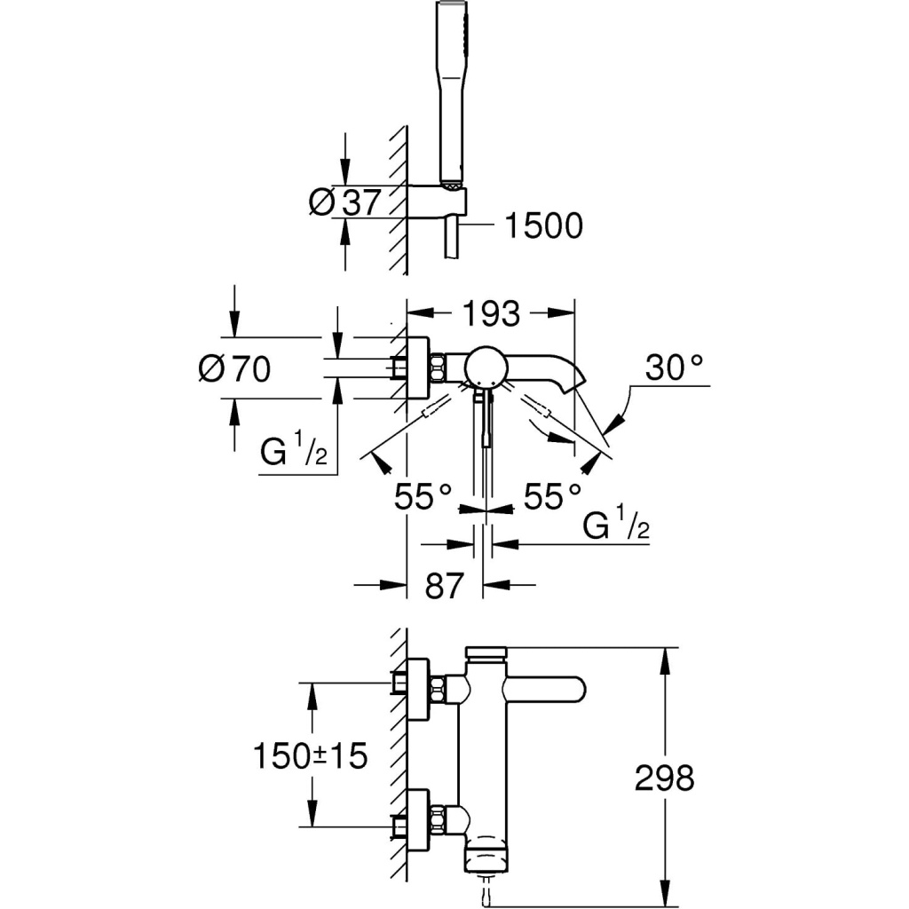 Wall Mounted Bath Tap with Shower Set