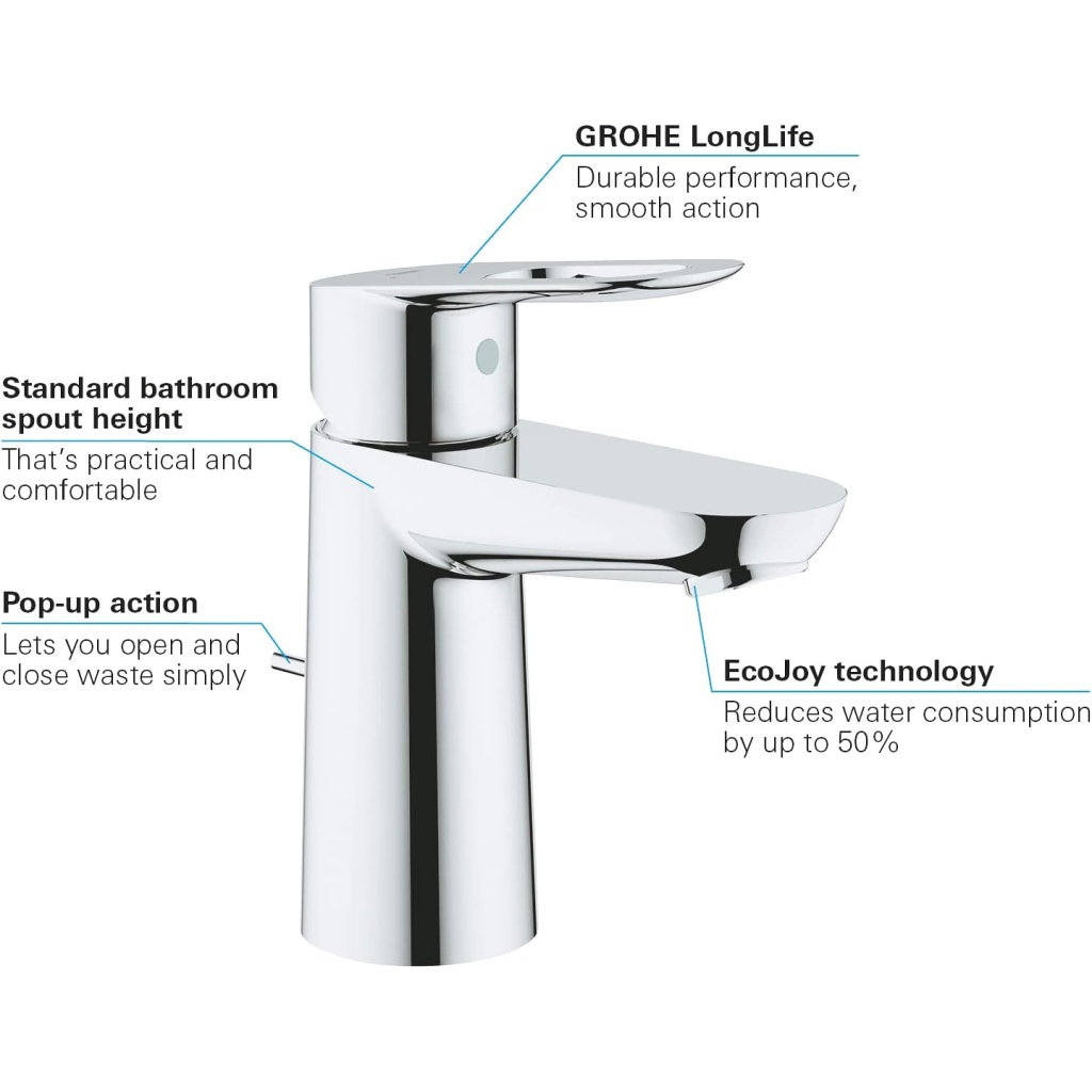 BauLoop Lever Basin Mixer | Single Lever Sink Mixer | Sleek & Durable Faucet for Kitchens & Bathrooms
