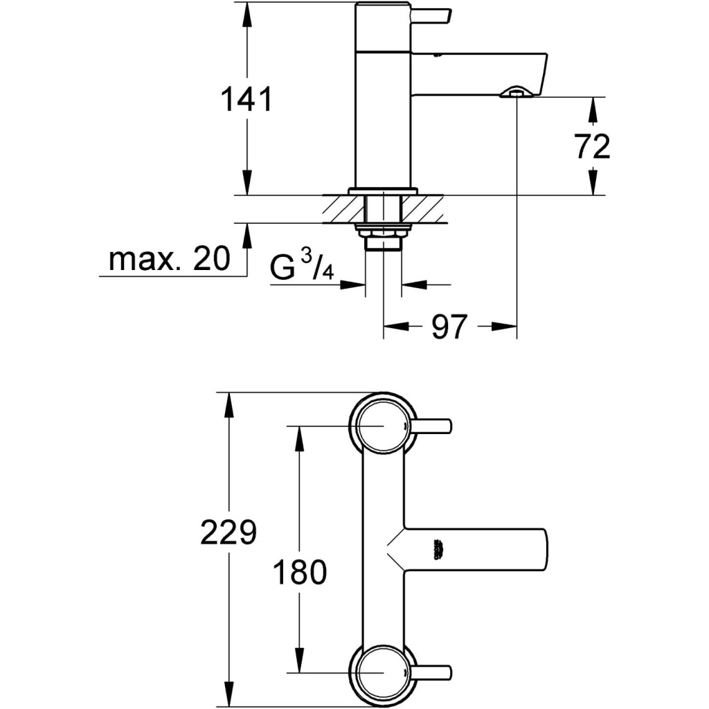 GROHE Concetto New Two-Handled Bath/Shower Mixer ½