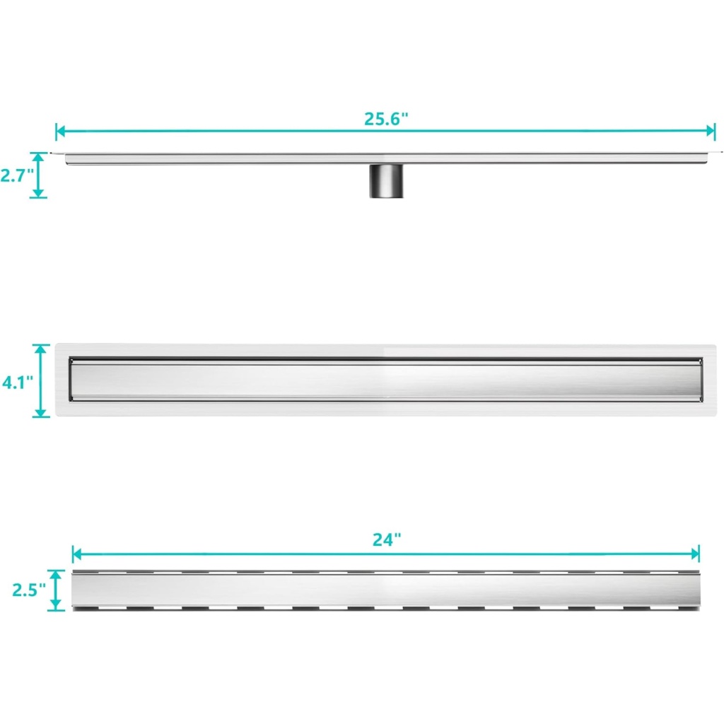 24-Inch Linear Shower Drain with Tile Insert Grate Cover | Brushed 304 Stainless Steel Bonding Flange - Image 6