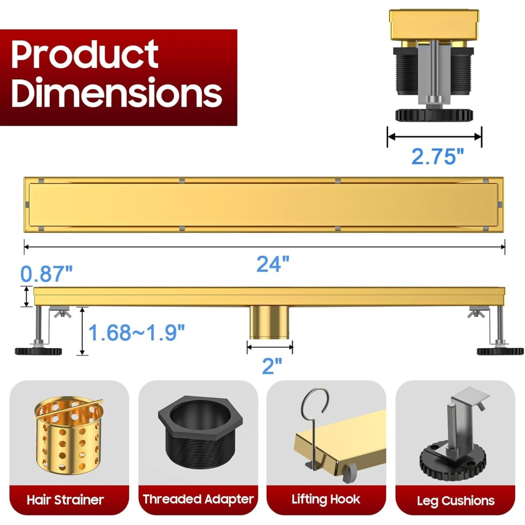 24-Inch Linear Shower Tiles Drain | Durable & Efficient Water Drainage Solution for Floors