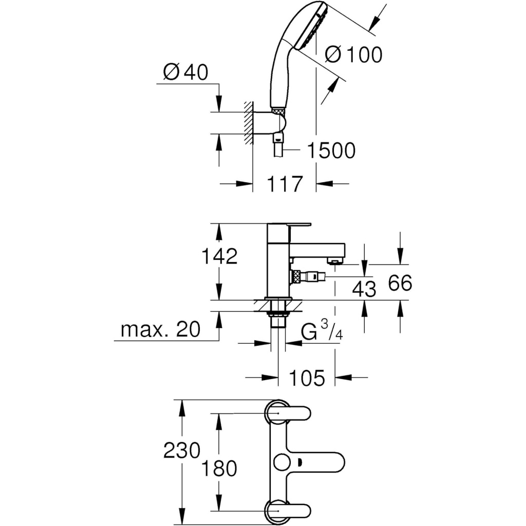 GROHE 25177000 | Get Deck-Mounted Mixer Shower Set