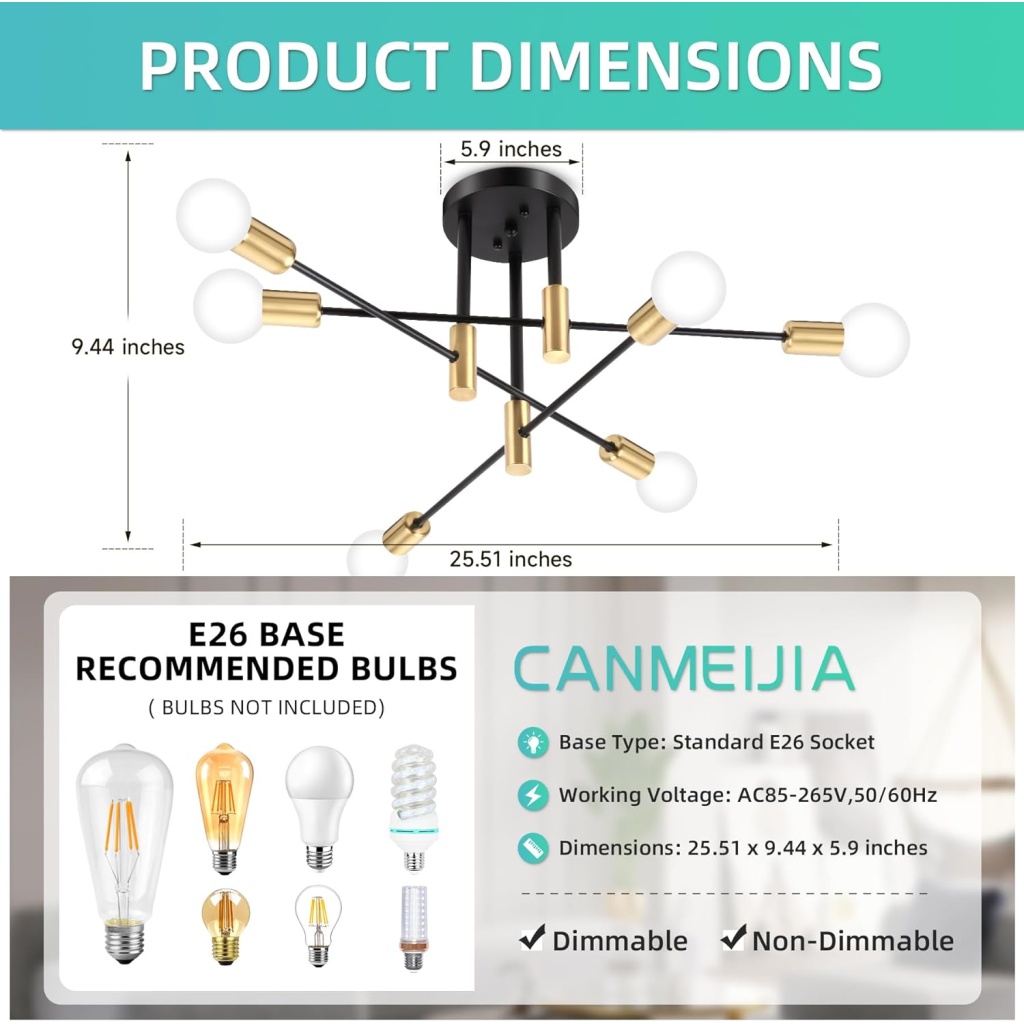 6-Lights Black Chandelier FazNova Ceiling Chandelier | Elegant & Modern Lighting for Sophisticated Interiors