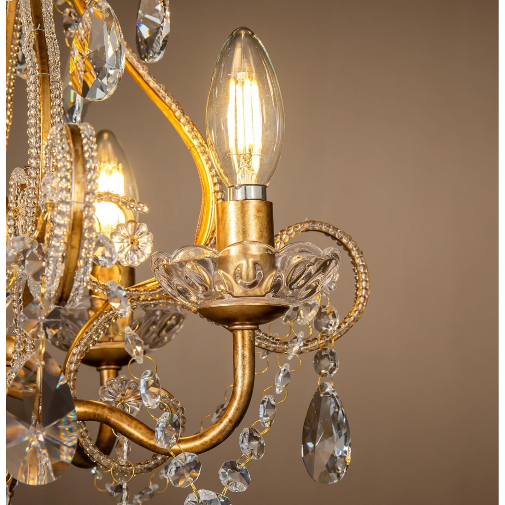French Country Antique Gold Crystal Candle Pendant Light