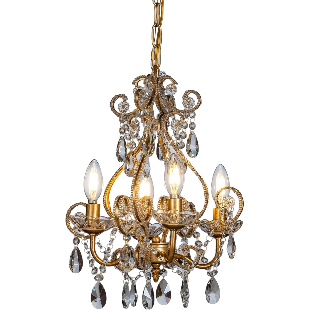 French Country Antique Gold Crystal Candle Pendant Light