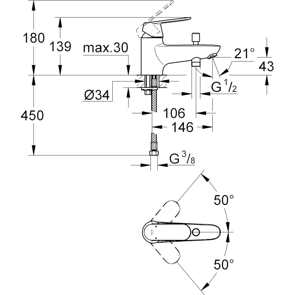GROHE Eurosmart Cosmopolitan Single-Lever Bath/Shower Mixer 1/2