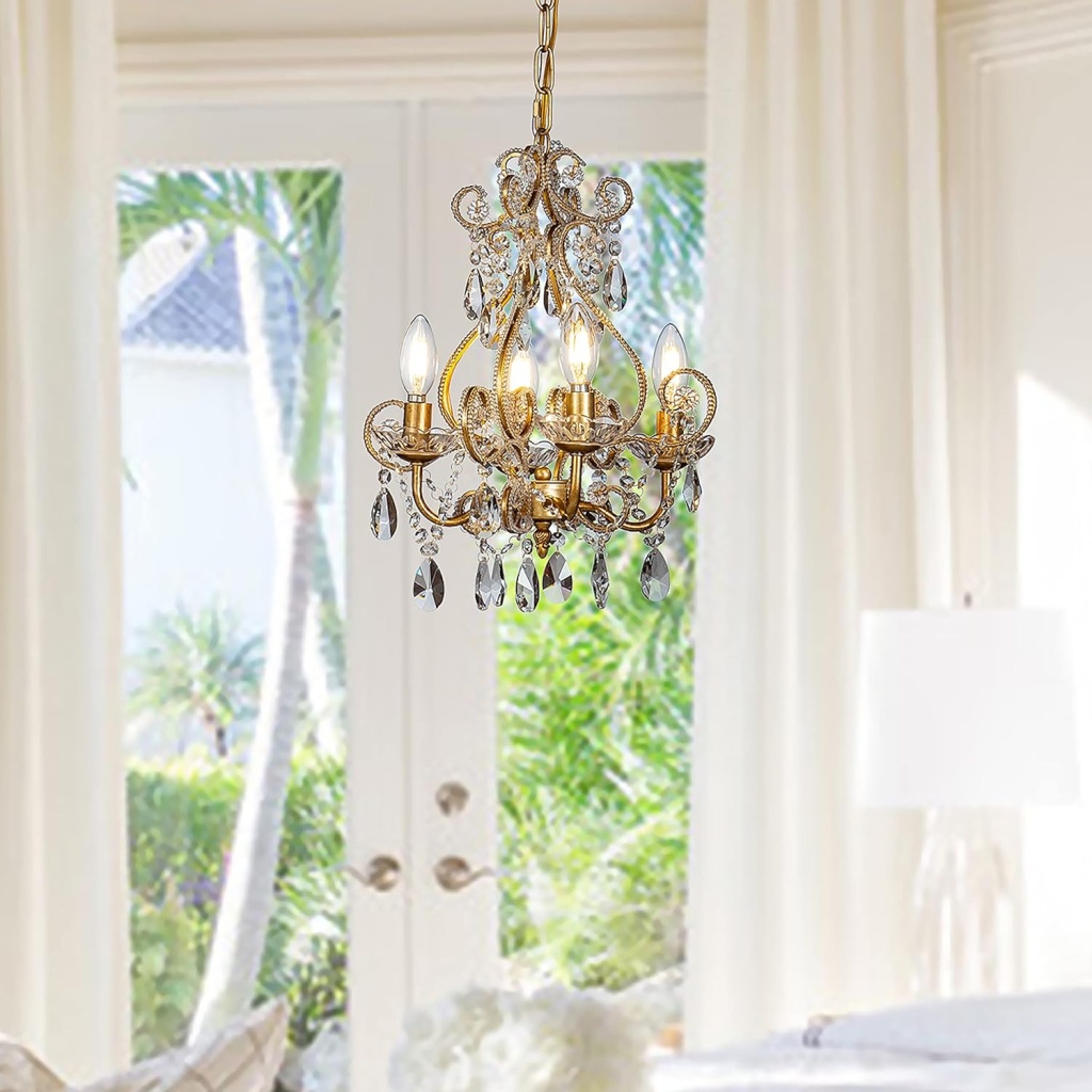French Country Antique Gold Crystal Candle Pendant Light