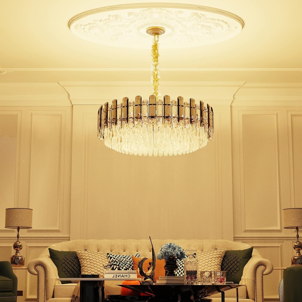 Luxury Round Crystal Chandelier | FazNova Ceiling Chandelier | Elegant & Modern Lighting for Sophisticated Interiors