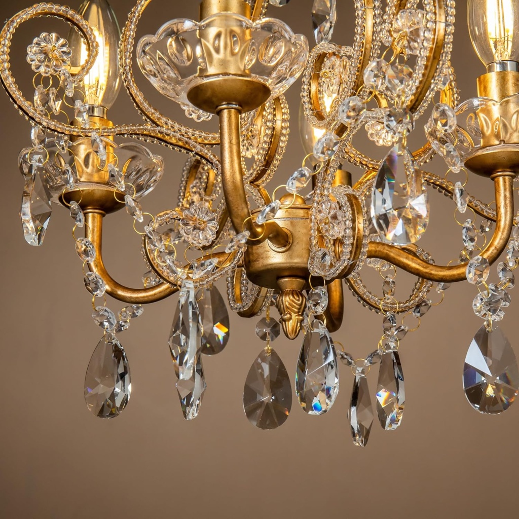 French Country Antique Gold Crystal Candle Pendant Light